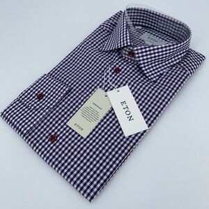 Eton Dress Shirt Mens L 16 - 41 PoplinColorful Plaid Contemporary Fit Button Up